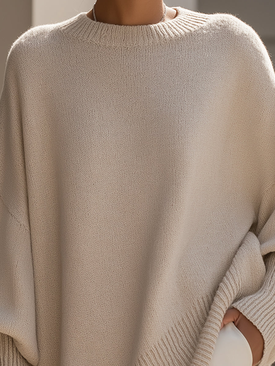 Women's Oversized Knit Sweater Crew Neck Relaxed Fit Casual Everyday
