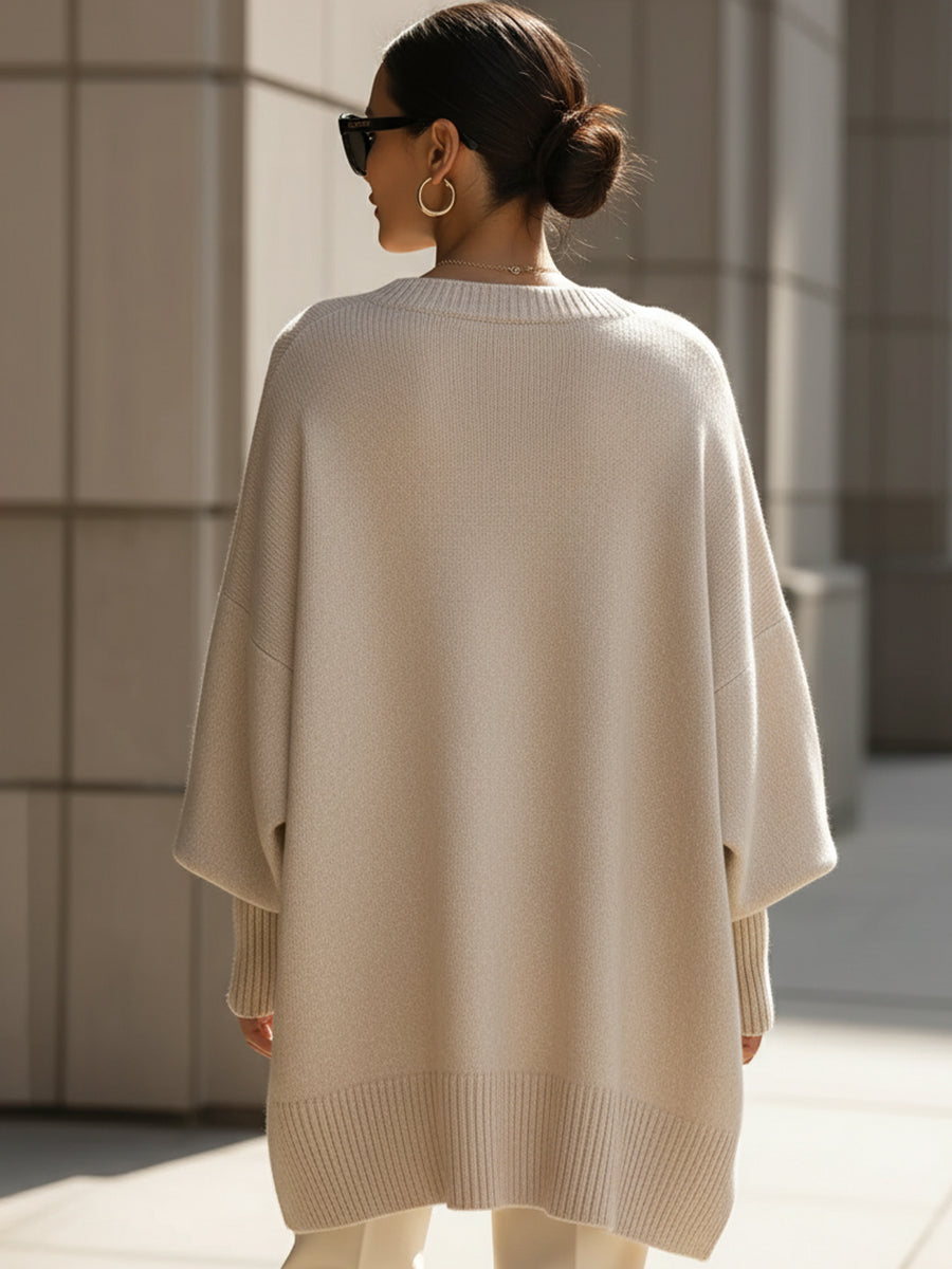 Women's Oversized Knit Sweater Crew Neck Relaxed Fit Casual Everyday