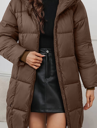 Women's Quilted Puffer Coat Hooded Long Sleeve Casual Winter Outerwear