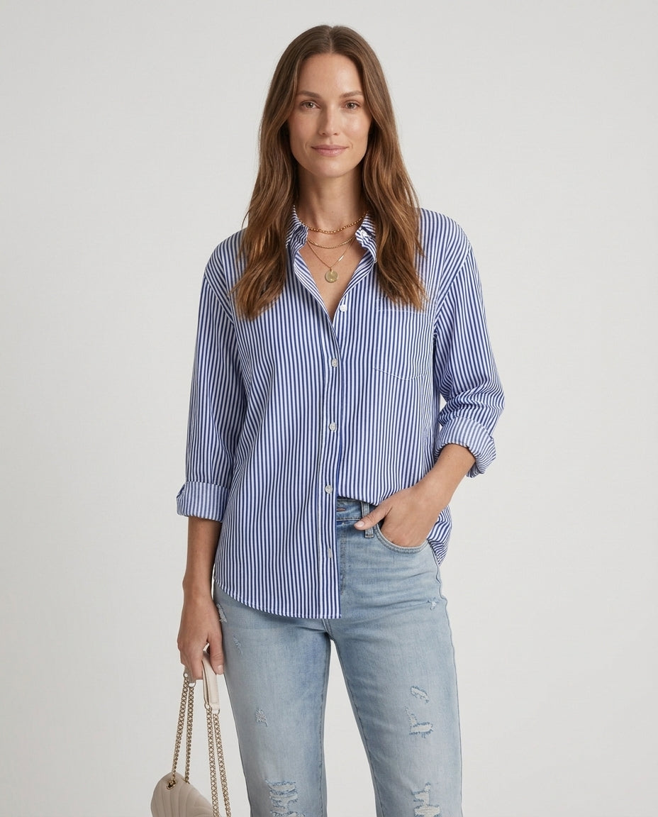 Women’s Striped Button-Down Shirt with Chest Pocket