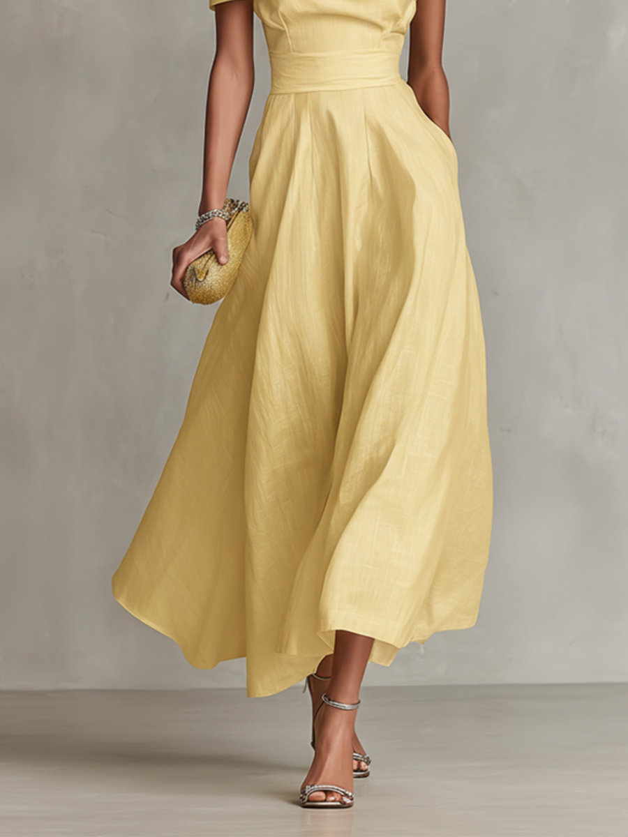 Women's Yellow Midi One-Shoulder Dress Outfit for Summer Holidays Weddings Parties and Everyday Wear
