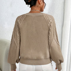 Women's Cable Knit Crewneck Sweater Relaxed Fit Long Sleeve Casual Everyday