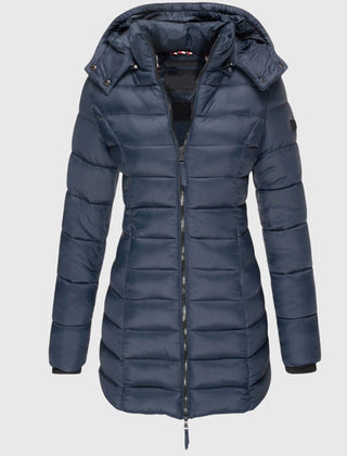 Women's Long Down Jacket Relaxed Fit Hooded Zip Closure Stylish Winter Outerwear