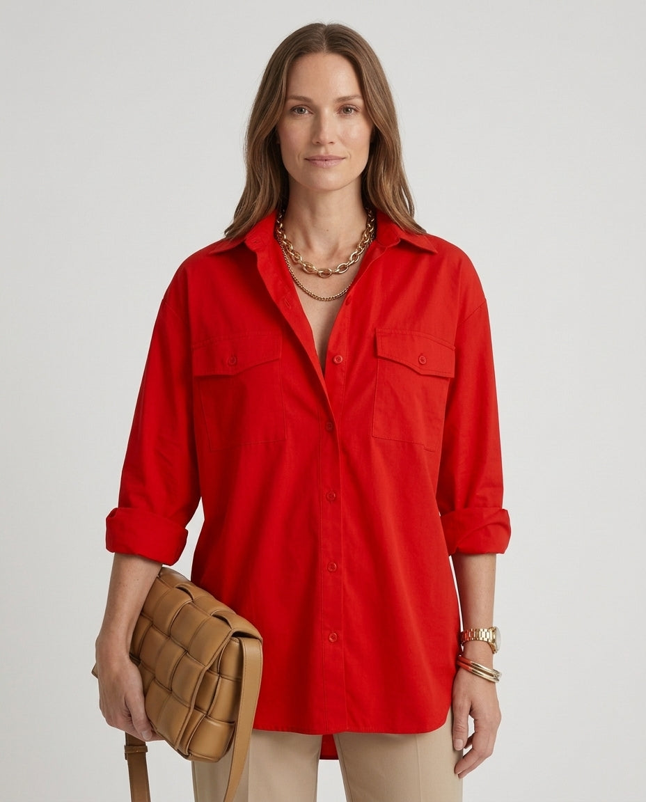 Women’s Button-Down Shirt with Dual Chest Pockets