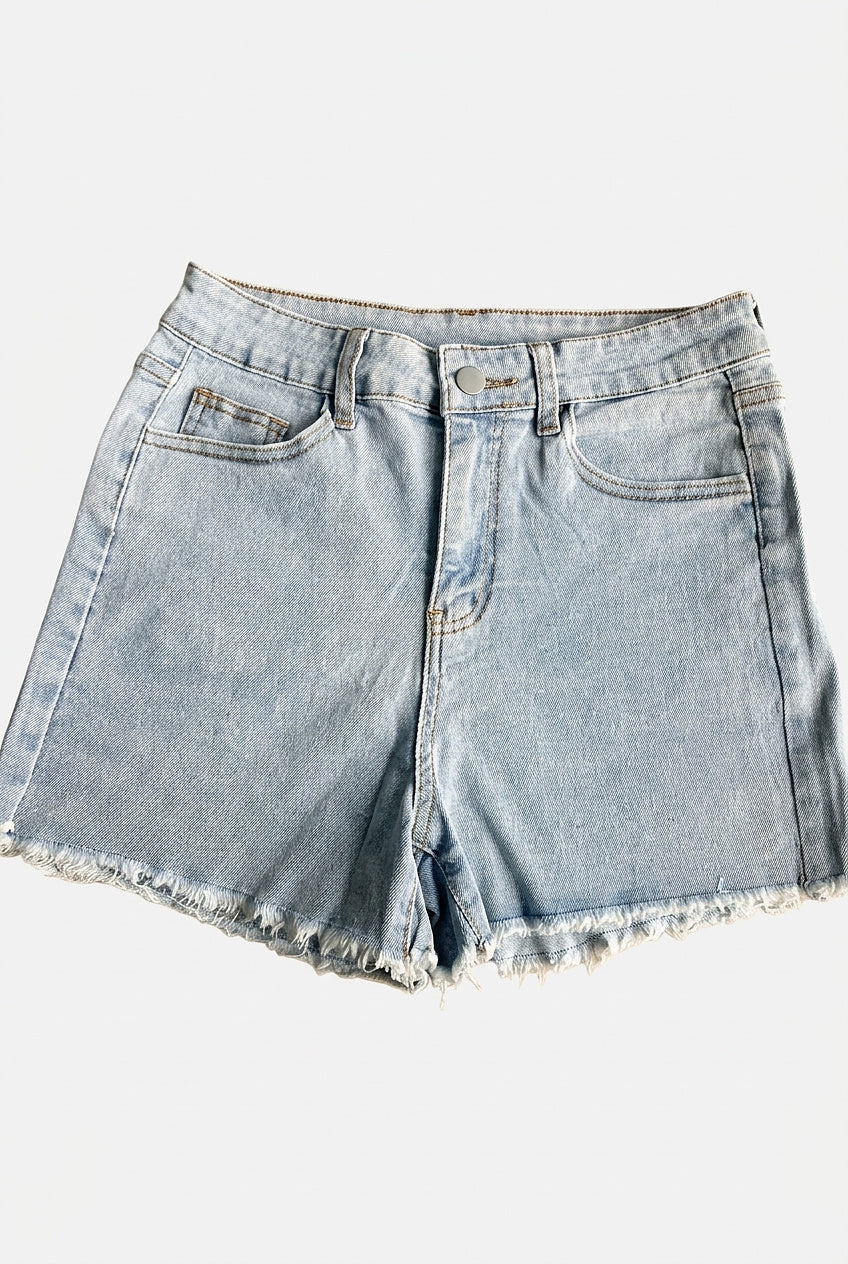 Women's High Waist Denim Shorts with Frayed Hem