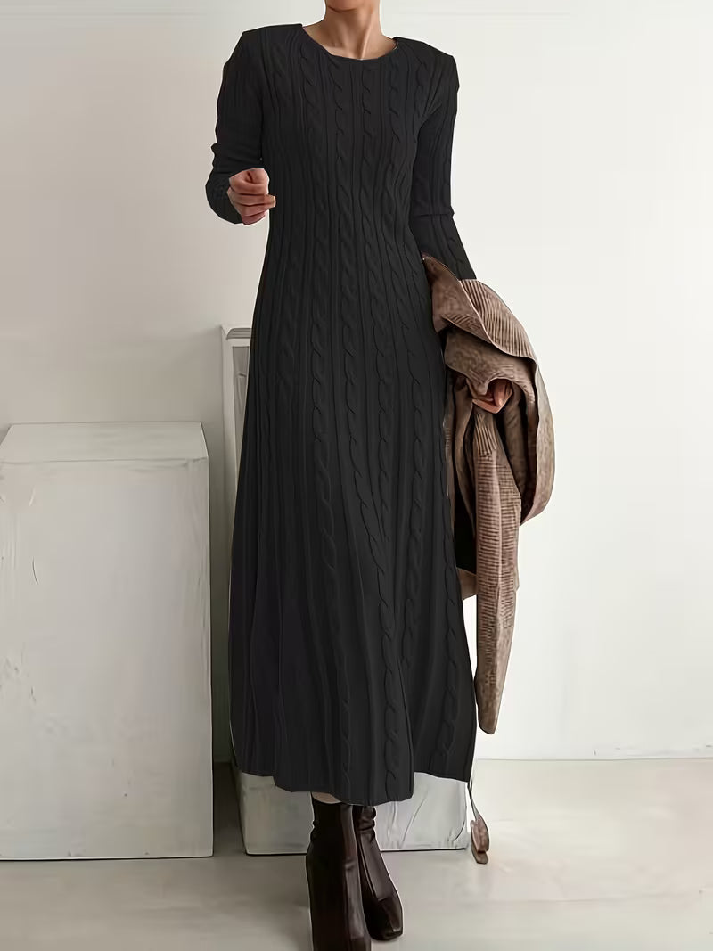 Women's Cable Knit Maxi Dress Long Sleeves Cozy Casual Everyday Wear