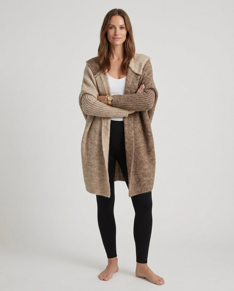 Women’s Hooded Cardigan with Color-Blocked Design