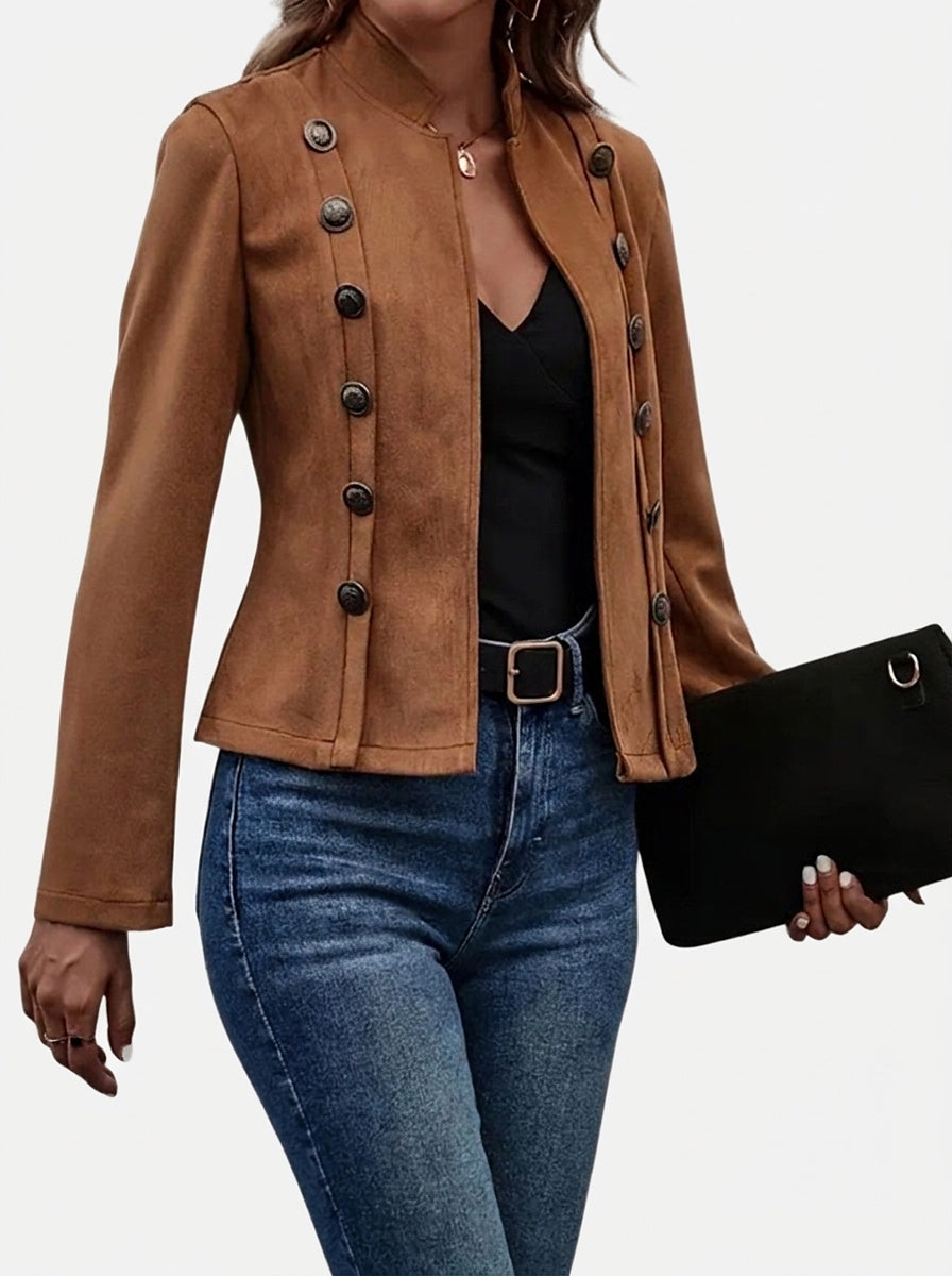 Women’s Double-Breasted Jacket with Stand Collar