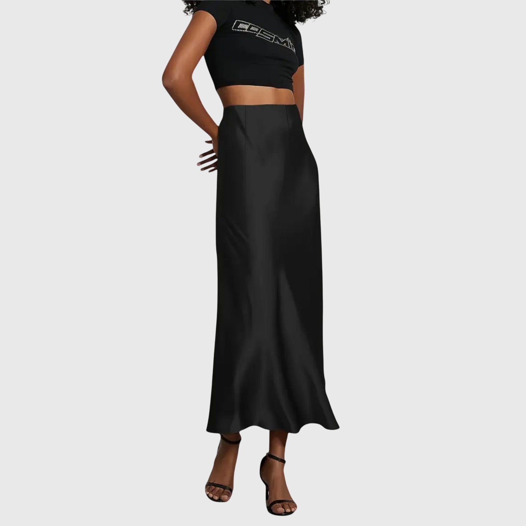 Women's Flowy Midi Skirt Outfit for Work Brunch Parties Holidays and Everyday Wear