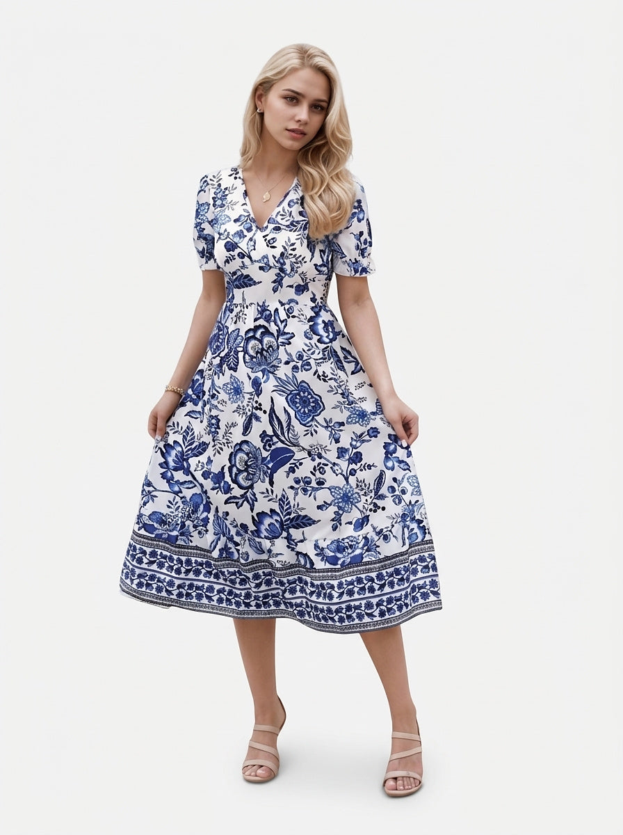 Women’s Floral Print V-Neck Midi Dress