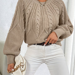 Women's Cable Knit Crewneck Sweater Relaxed Fit Long Sleeve Casual Everyday