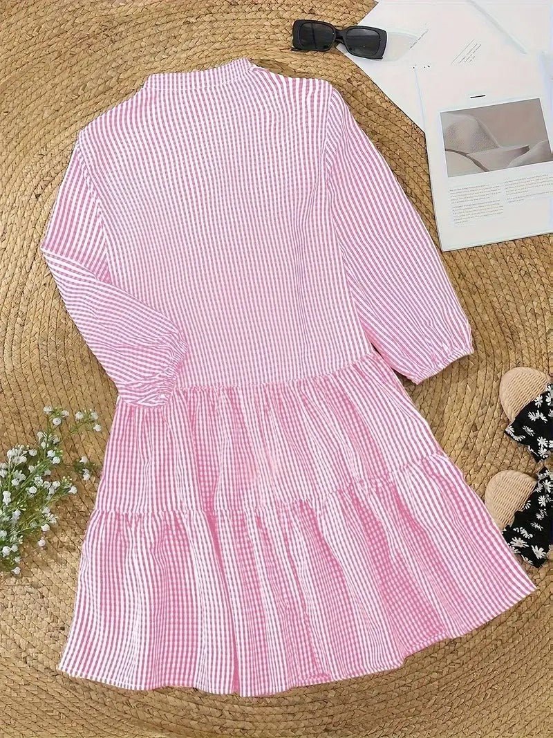 Women's Gingham Print Mini Dress Outfit for Summer Holidays Weddings Parties and Everyday Wear