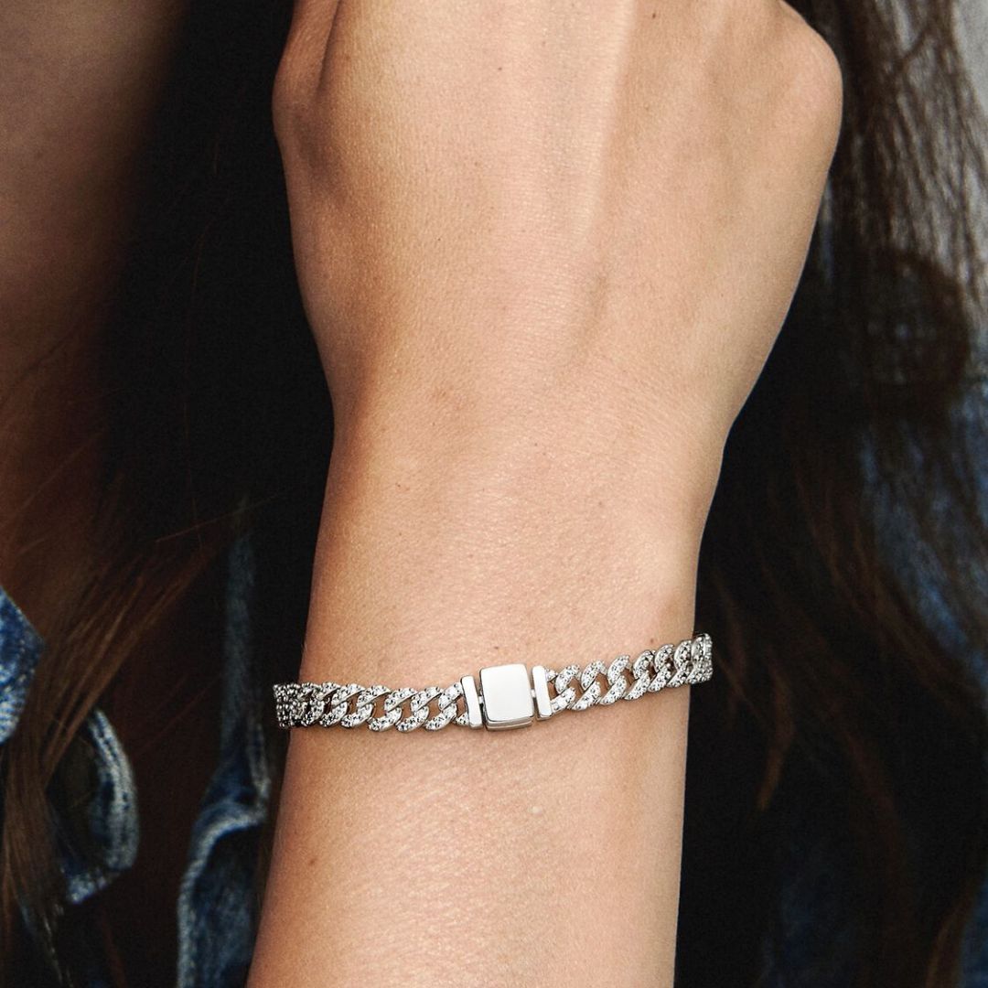Women's White Gold Cuban Bracelet Statement Jewellery Jewelry Gift for Women Weddings Parties Prom and Everyday Wear