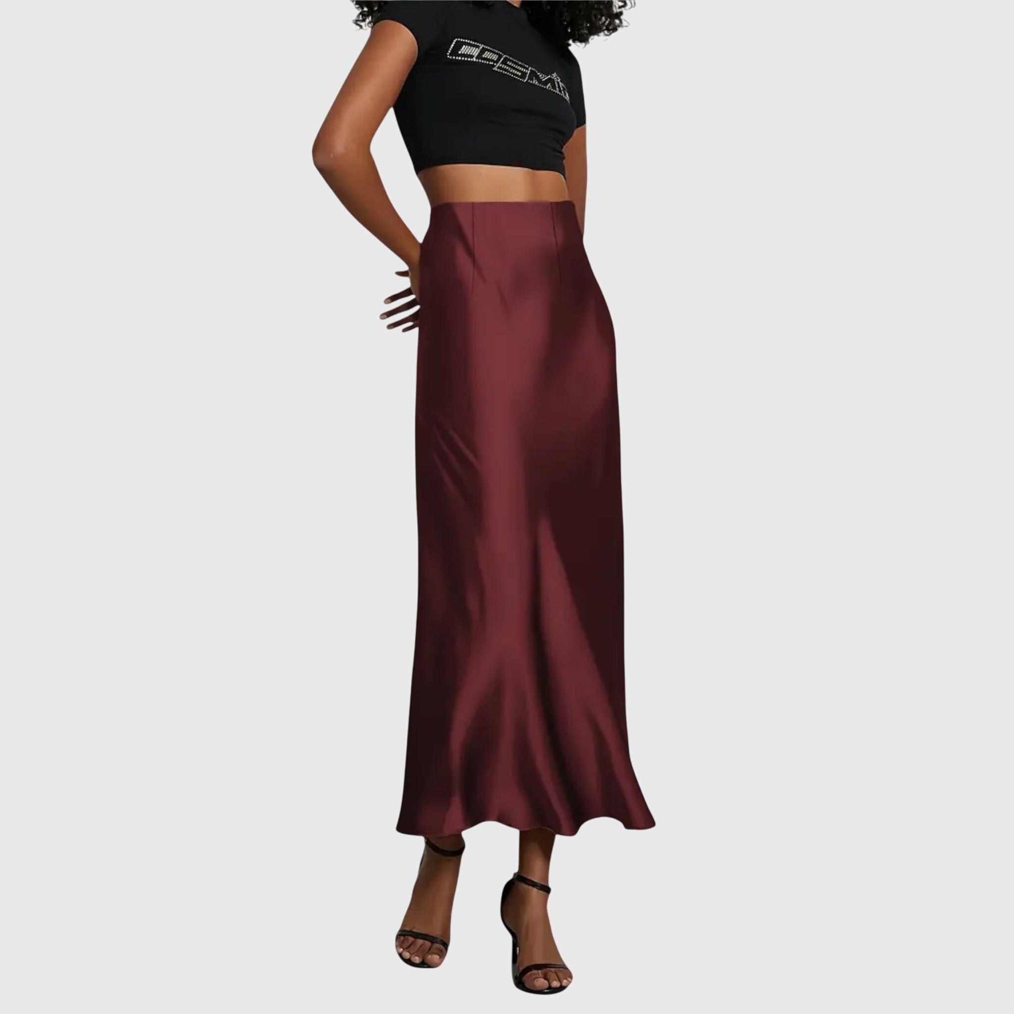 Women's Flowing Midi Skirt Outfit for Work Brunch Parties Holidays and Everyday Wear