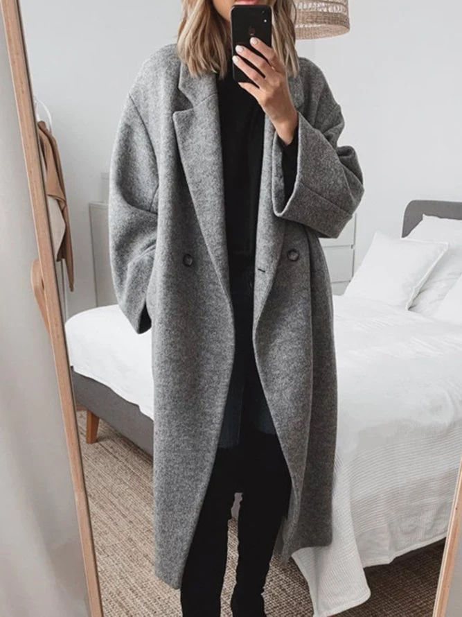 Women's Classic Tailored Overcoat Double-Breasted Long Sleeve Structured Warm Outerwear