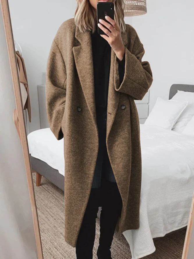 Women's Classic Tailored Overcoat Double-Breasted Long Sleeve Structured Warm Outerwear