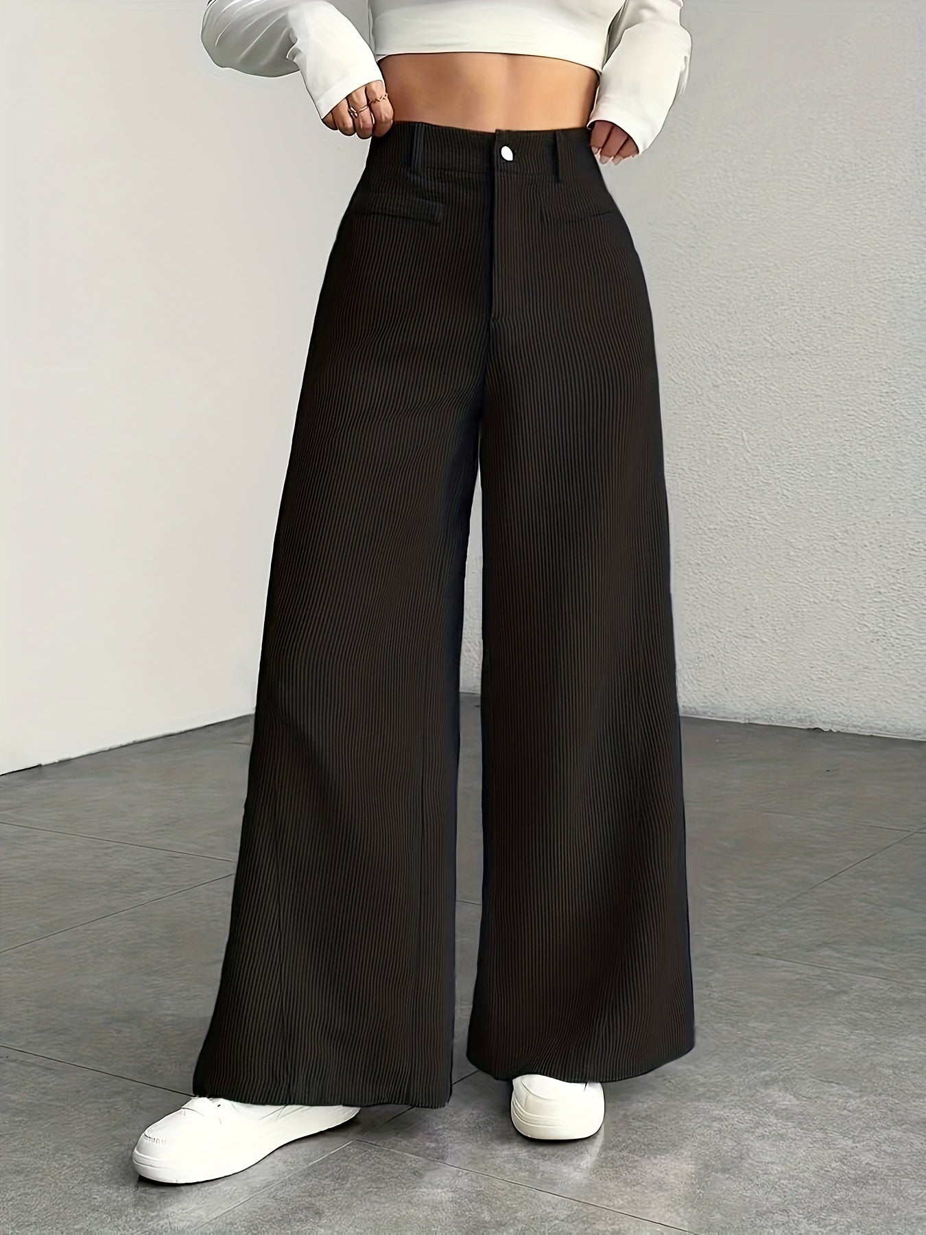 Women's High-Waisted Wide-Leg Trousers Relaxed Fit Tailored Style Chic Everyday