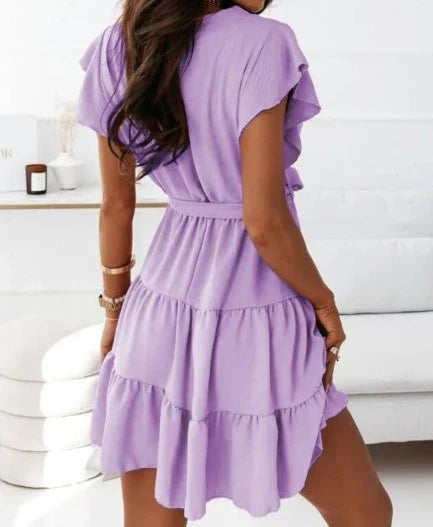 Women's Floral Print Wrap Mini Dress Outfit for Summer Holidays Weddings Parties and Everyday Wear