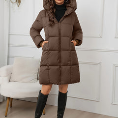 Women's Quilted Puffer Coat Hooded Long Sleeve Casual Winter Outerwear