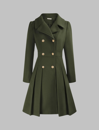 Women's Elegant Double Button Long Sleeve Coat Tailored Fit Stylish Outerwear