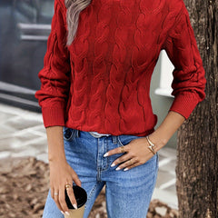 Women's Stylish Cable Knit Turtleneck Sweater Fitted Long Sleeve Cozy Casual