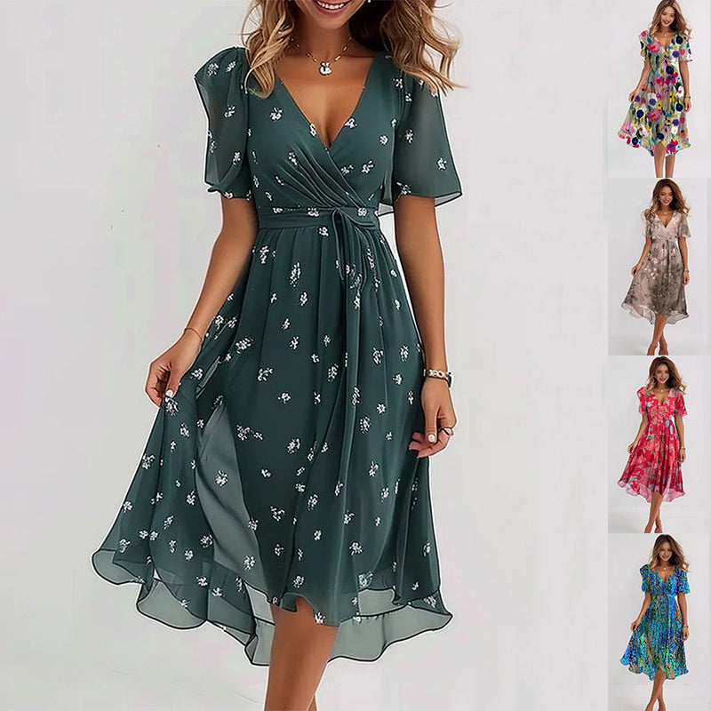 Women's Colourful Artistic Midi Dress Outfit for Summer Holidays Weddings Parties and Everyday Wear