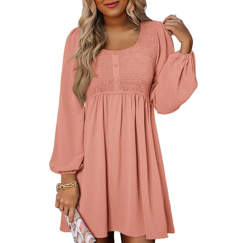 Women's Smocked Empire Waist Mini Dress Outfit for Summer Holidays Weddings Parties and Everyday Wear