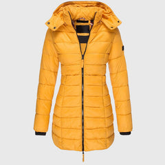 Women's Long Down Jacket Relaxed Fit Hooded Zip Closure Stylish Winter Outerwear
