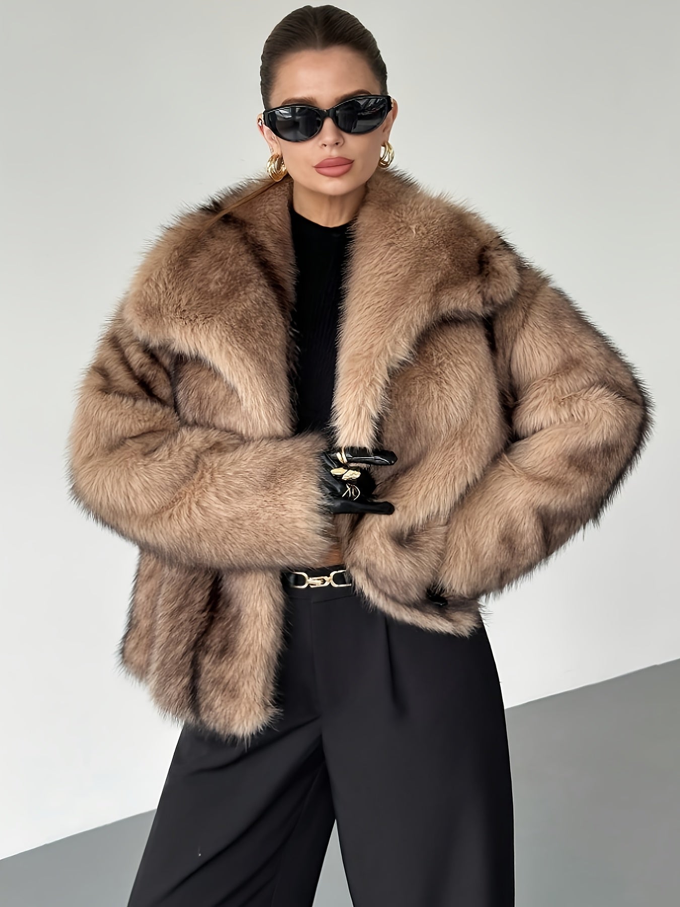 Women's Oversized Cropped Coat Notch Collar Long Sleeve Chic Fashion