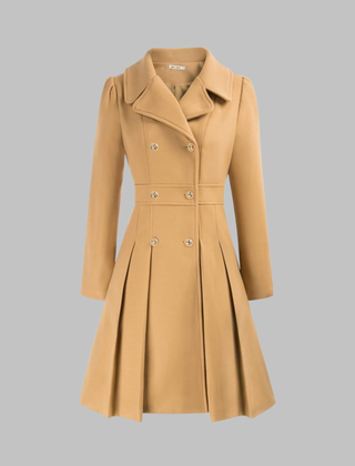 Women's Elegant Double Button Long Sleeve Coat Tailored Fit Stylish Outerwear