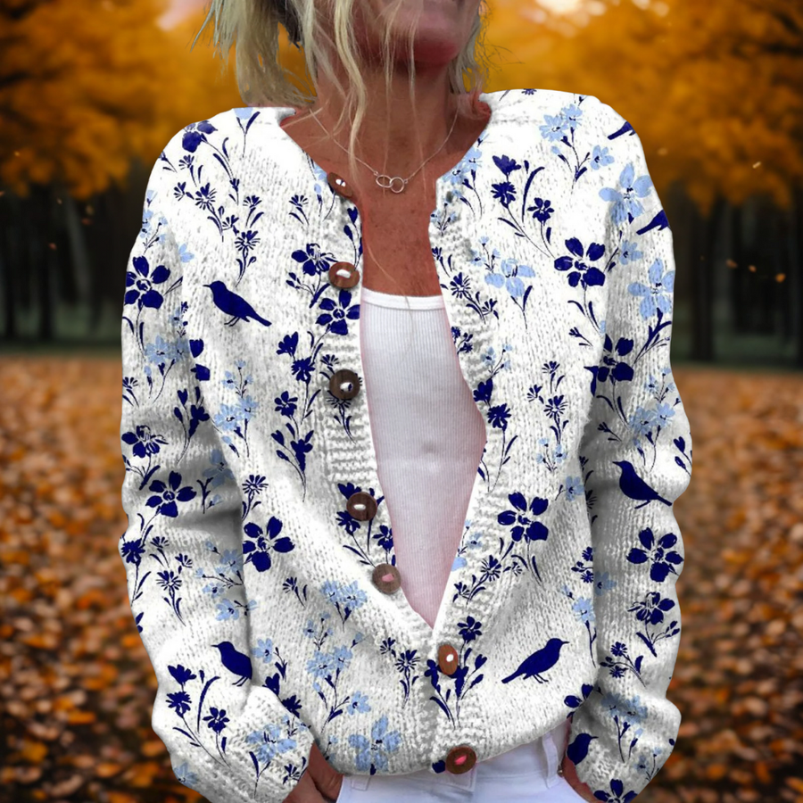 Women's Open-Front Cardigan Floral Knit Soft Drape Layering Casual Everyday