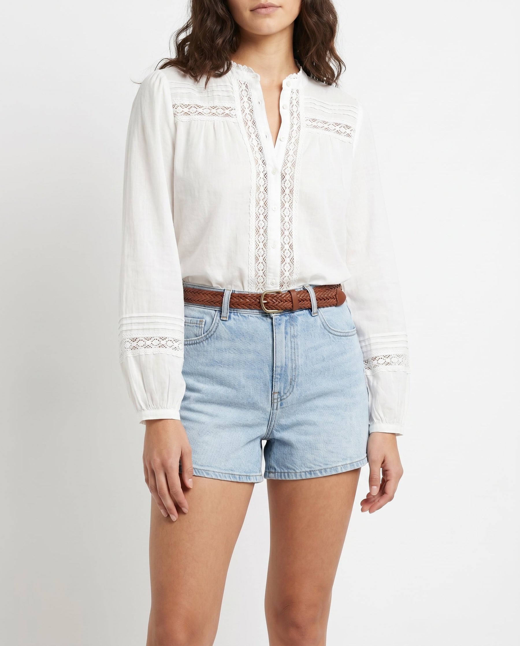 Women's Lace Trim Blouse Outfit for Work Brunch Casual Days and Everyday Wear