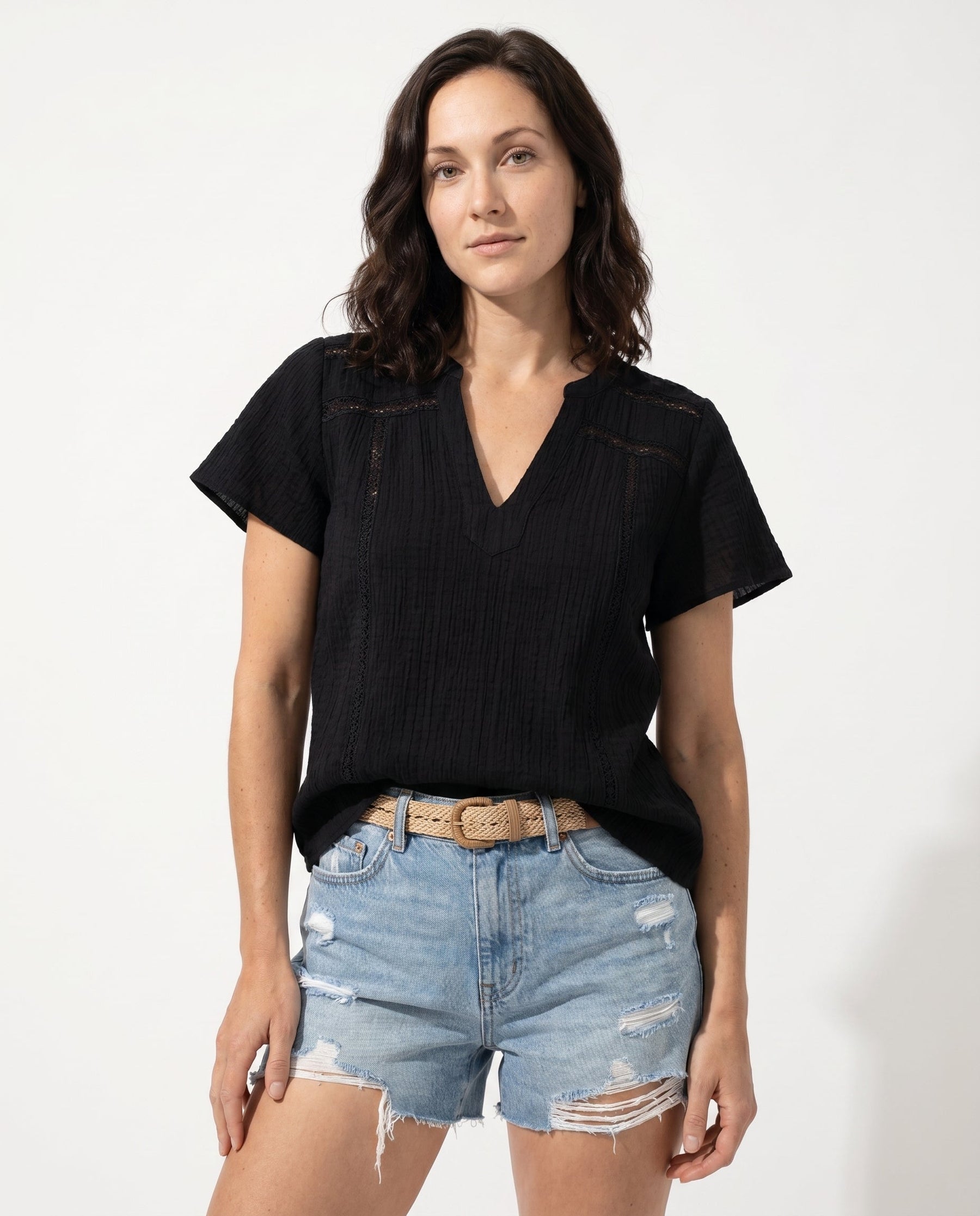 Women's Lace Trim Blouse Outfit for Work Brunch Casual Days and Everyday Wear