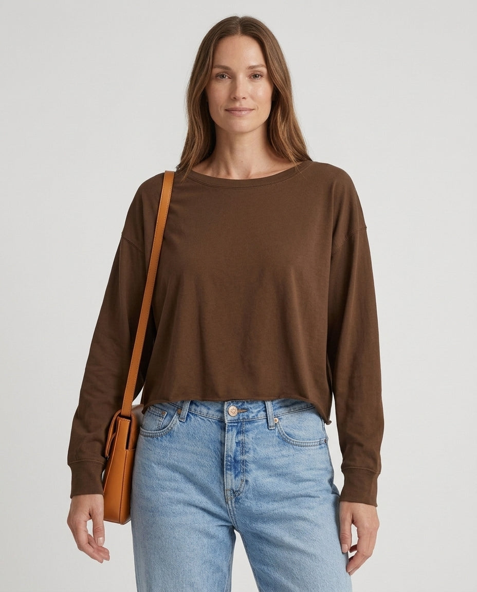 Women’s Long Sleeve Crew Neck Crop Top