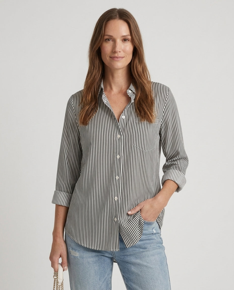 Women’s Striped Button-Down Shirt with Chest Pocket