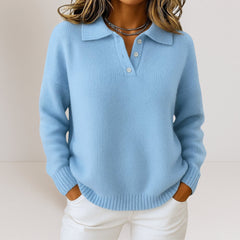 Women's Relaxed Fit Button-Up Polo Sweater Knit Casual Everyday Wear