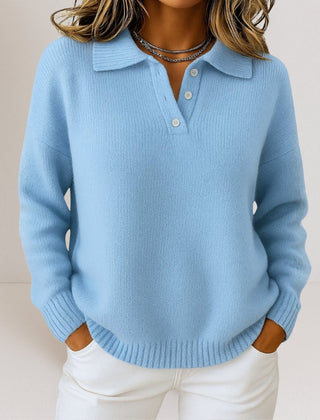 Women's Relaxed Fit Button-Up Polo Sweater Knit Casual Everyday Wear