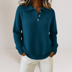 Women's Relaxed Fit Button-Up Polo Sweater Knit Casual Everyday Wear