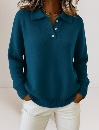 Women's Relaxed Fit Button-Up Polo Sweater Knit Casual Everyday Wear
