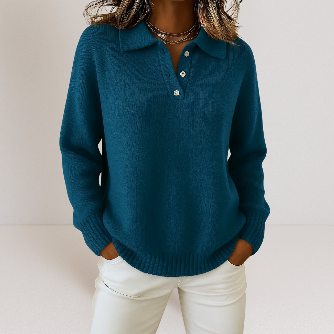 Women's Relaxed Fit Button-Up Polo Sweater Knit Casual Everyday Wear