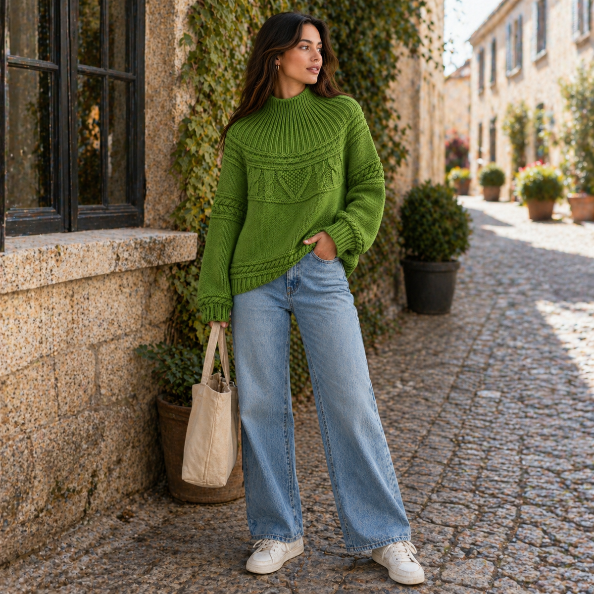 Women's Bohemian Knit Sweater Round Neck Long Sleeve Casual Everyday