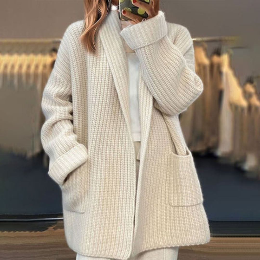 Women's Longline Cardigan Shawl Collar Ribbed Knit with Pockets