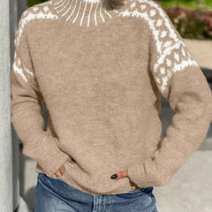 Women's Cozy Turtleneck Sweater Fair Isle Knit Relaxed Fit Casual Everyday