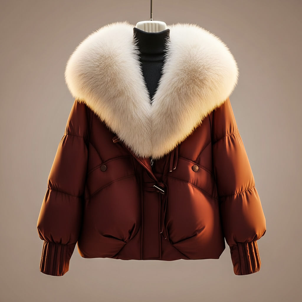 Women's Glossy Puffer Jacket Oversized Faux Fur Collar Stylish Layering