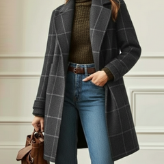 Women's Check Pattern Overcoat Tailored Fit Long Sleeve Button Closure Stylish Everyday