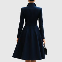 Women's Tailored Fit Coat Dress Long Sleeve Notched Collar Button Closure Midi