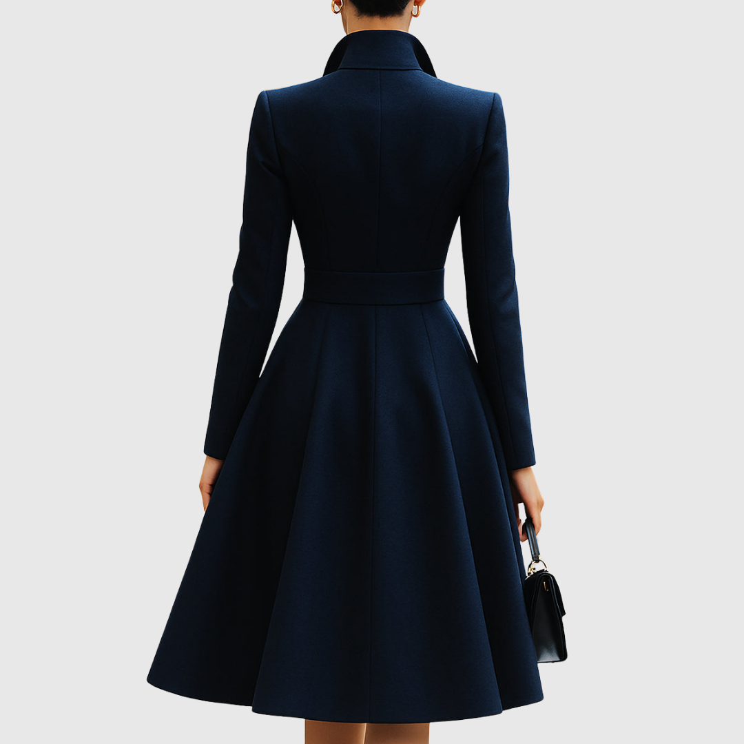 Women's Tailored Fit Coat Dress Long Sleeve Notched Collar Button Closure Midi