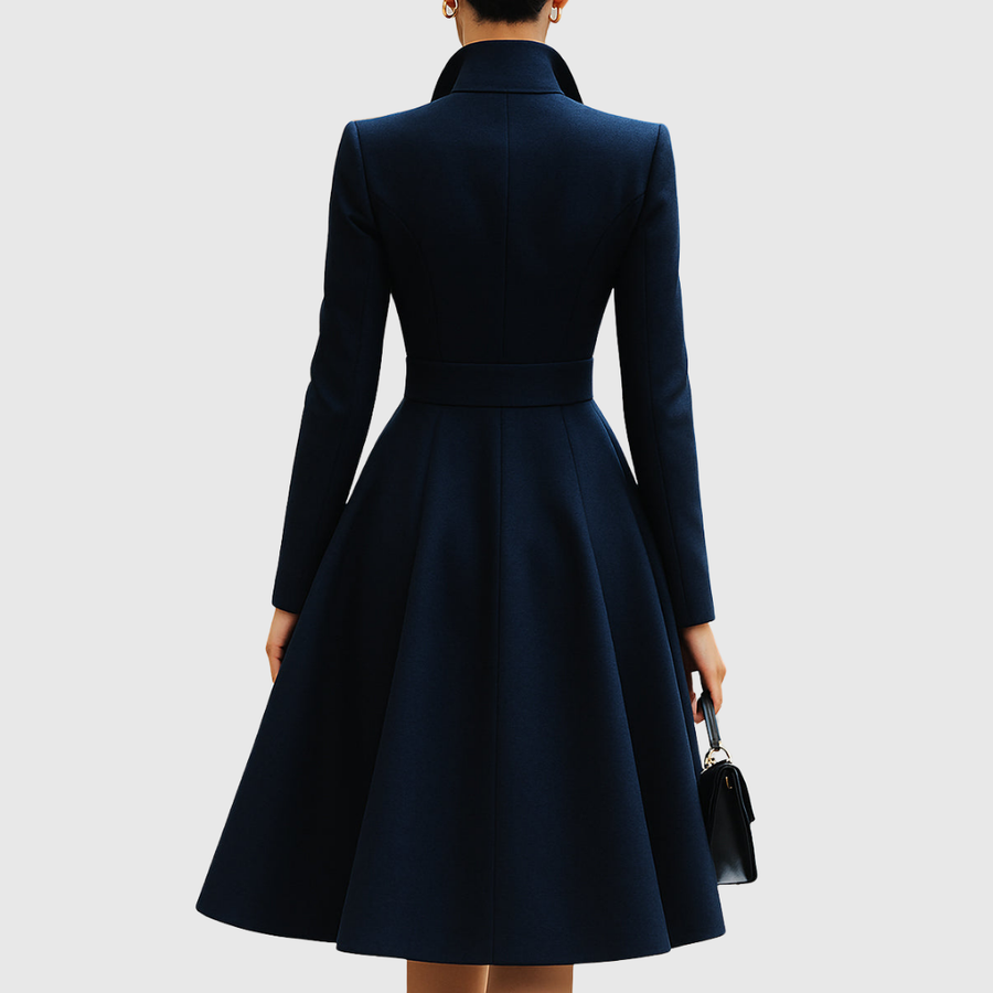 Women's Tailored Fit Coat Dress Long Sleeve Notched Collar Button Closure Midi