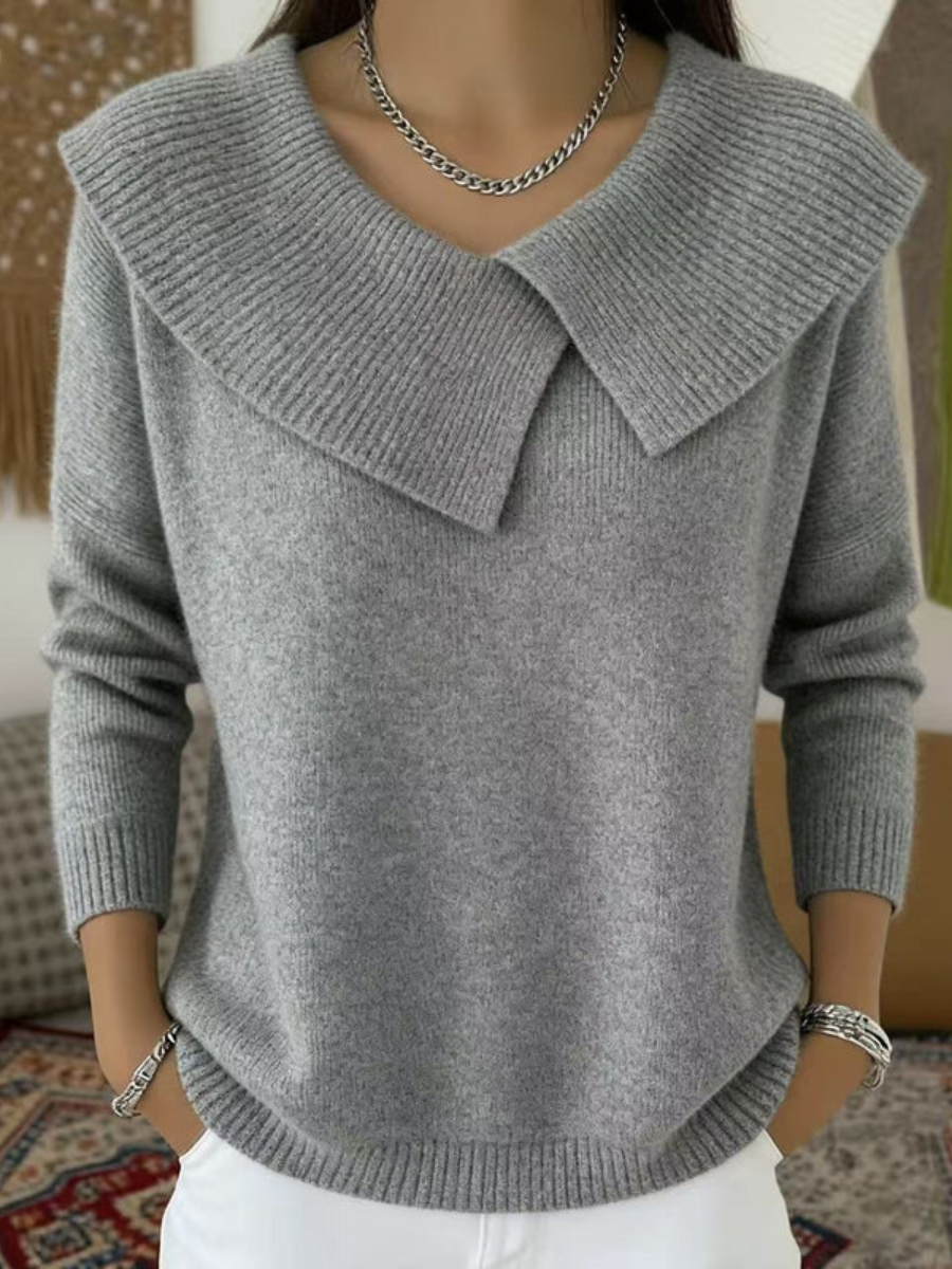 Women's Stylish Knit Sweater Relaxed Fit Long Sleeve Crew Neck Casual Wear
