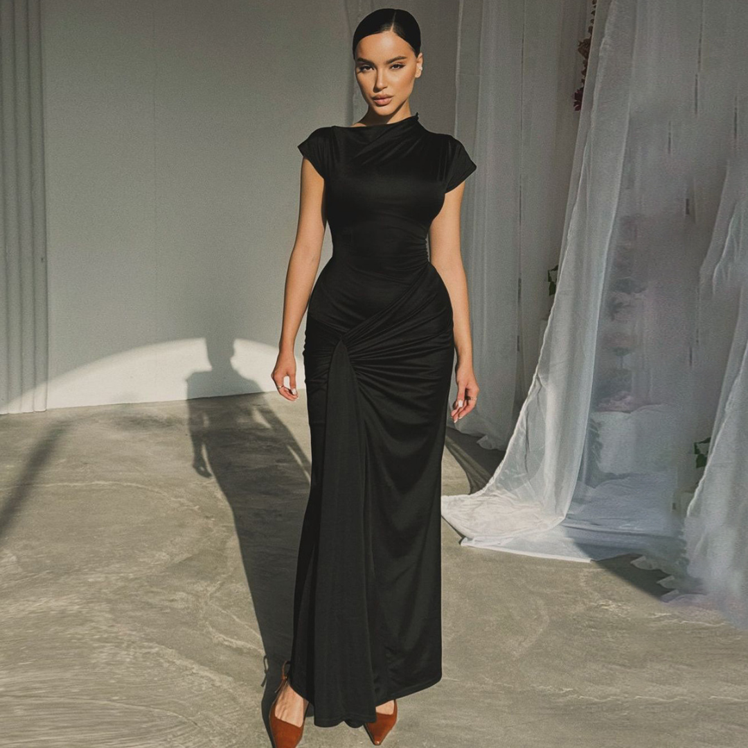Women's Elegant Bodycon Maxi Dress Ruched Wrap Style Evening Occasion